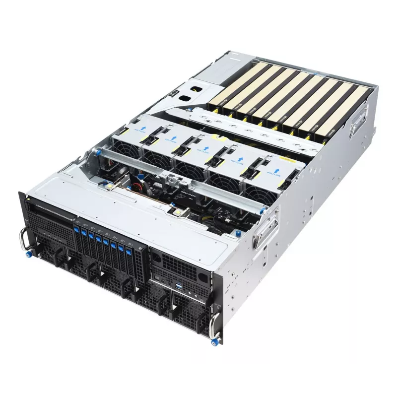 ASUS ESC8000A-E13X piattaforma server rack 4U AMD EPYC 9005 8xNVMe 2xM.2 2x10GbE 8xQSFP IPMI R3200W