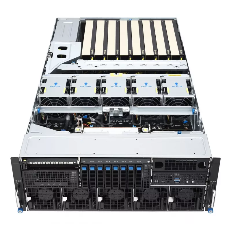 ASUS ESC8000A-E13X piattaforma server rack 4U AMD EPYC 9005 8xNVMe 2xM.2 2x10GbE 8xQSFP IPMI R3200W
