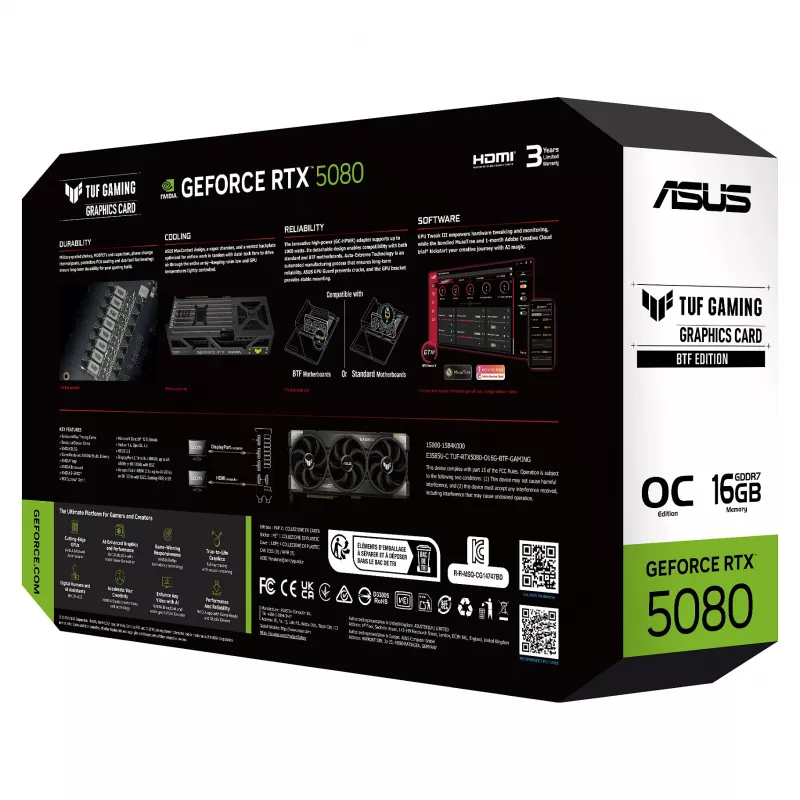 ASUS TUF GeForce RTX 5080 OC 16GB GDDR7 BTF scheda grafica da gaming