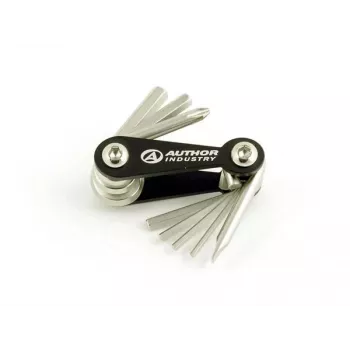 Author AHT Expert 8 multitool pieghevole con chiavi a brugola e cacciaviti PH2 e SL5, acciaio cromo-vanadio, corpo in alluminio, argento/nero