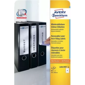 Avery Zweckform L6061REV-20 Copertine per raccoglitori ad anelli, bianco, 59 x 192 mm, 80 etichette (20 fogli x 4)