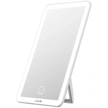 Avide ABLDL-M-3.5W-AE Specchio da trucco rettangolare bianco da appoggio con illuminazione LED, 3,5 W, ricaricabile USB