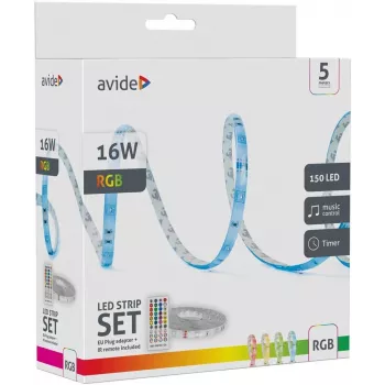 Avide Striscia LED blister 12V 16W RGB 5m con telecomando IR