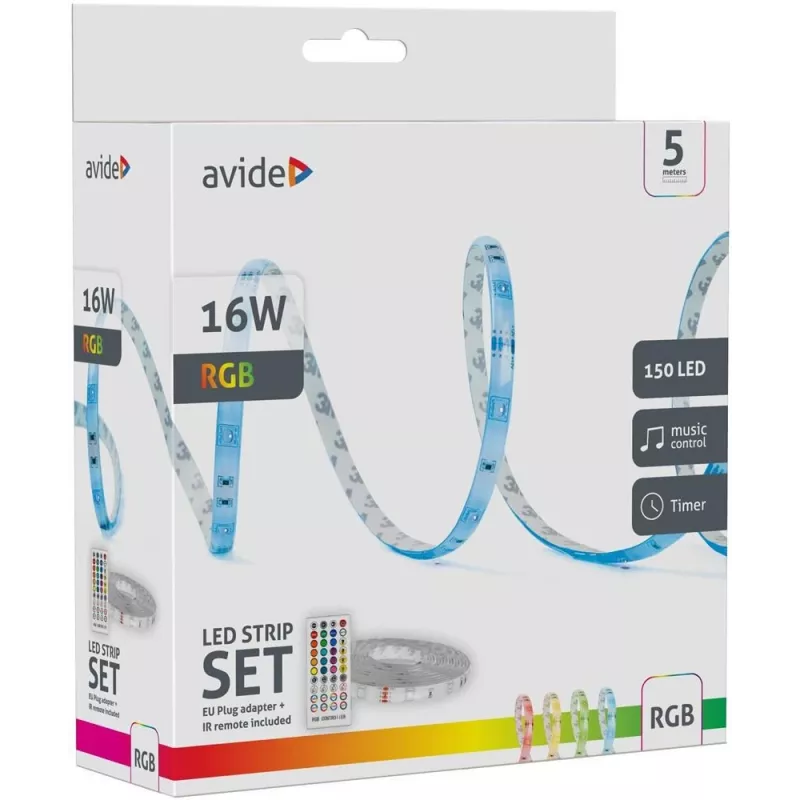 Avide Striscia LED blister 12V 16W RGB 5m con telecomando IR