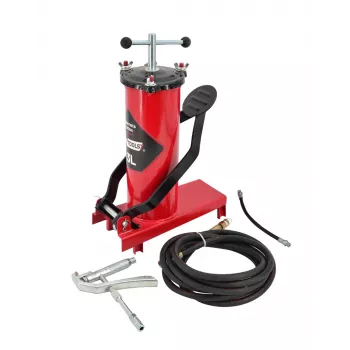 AWTOOLS AW15940 Pompa a pedale - Monocilindro, 10 BAR, manometro analogico, telaio in acciaio, Nero/Argento