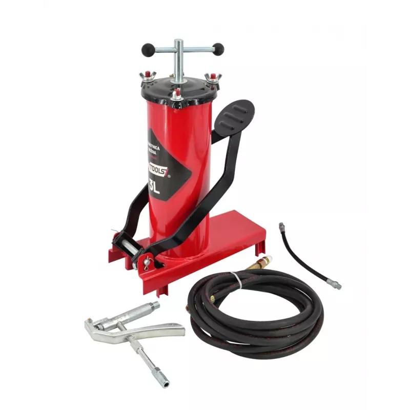AWTOOLS AW15940 Pompa a pedale - Monocilindro, 10 BAR, manometro analogico, telaio in acciaio, Nero/Argento