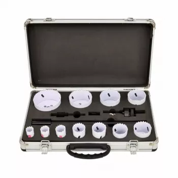 Set di seghe a tazza bimetal AWTOOLS 19-76 mm 15 pezzi BLACK LINE valigetta in metallo