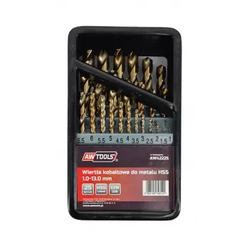 AWTOOLS Set di punte elicoidali HSS-Co cobalto 25 pezzi 1-13 mm per forare metallo