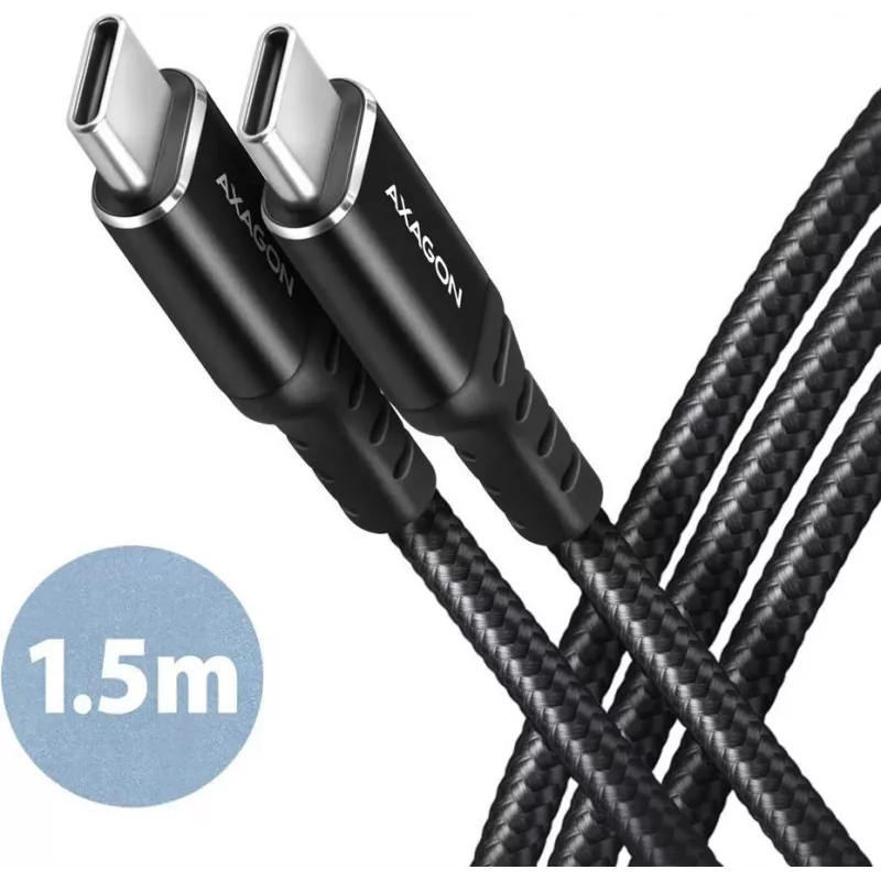 AXAGON BUCM-CM15AB cavo USB-C a USB-C 2.0, 1,5 m, PD 60 W, 3 A, intrecciato – nero