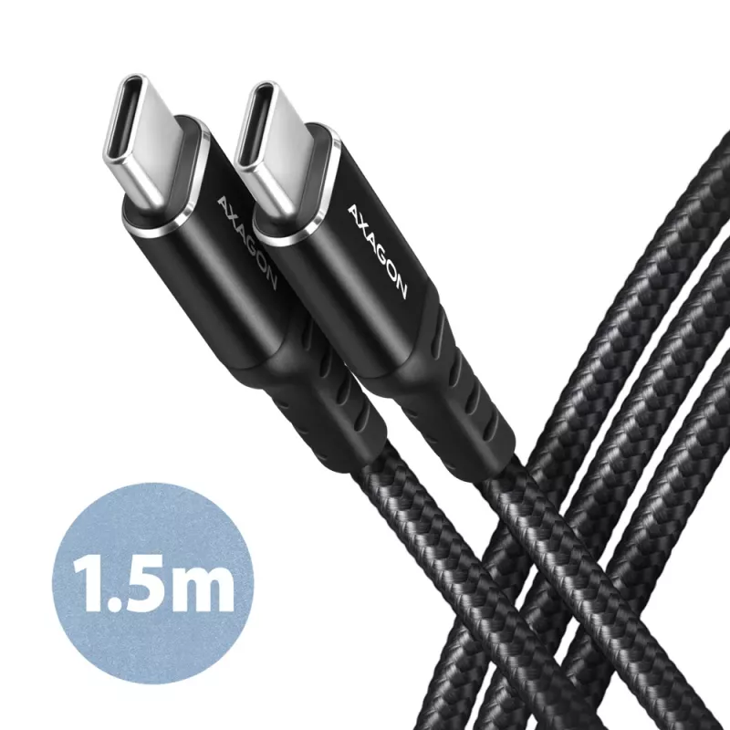 AXAGON BUCM-CM15AB cavo USB-C a USB-C 2.0, 1,5 m, PD 60 W, 3 A, intrecciato – nero