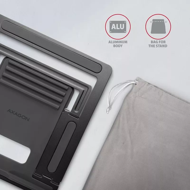 AXAGON STND-L supporto per notebook 10-16 pollici alluminio pieghevole regolabile in altezza argento