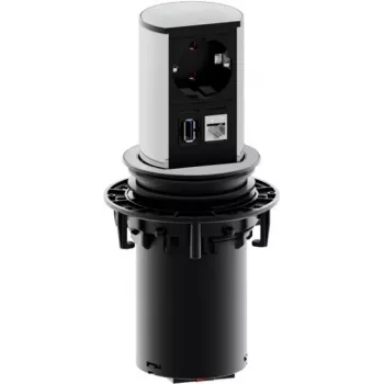 Bachmann ELEVATOR Pannello pop-up da incasso per scrivania con Schuko, RJ45 Cat 6, USB 3.0 Tipo A - Cromo opaco (928.005)