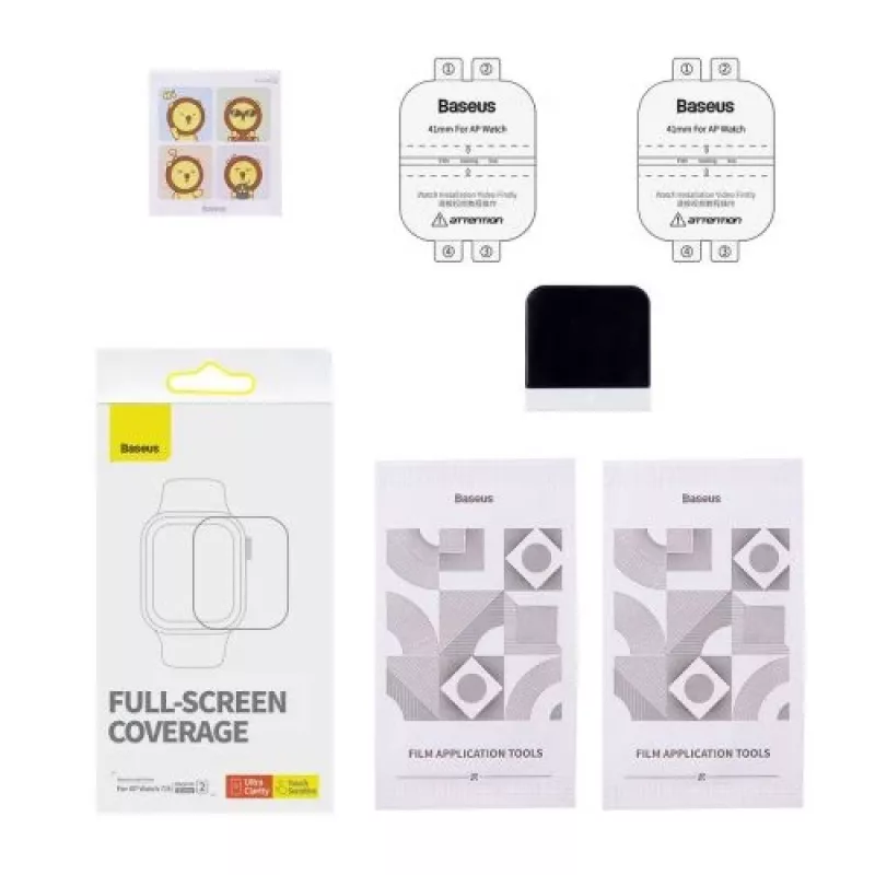 Baseus Pellicola Protettiva NanoCrystal 41mm per Apple Watch 7/8/9, Confezione da 2, Trasparente