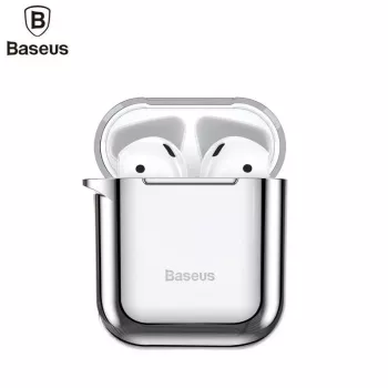 Baseus Apple Custodia protettiva in silicone ultra-sottile Metallic Shining con gancio per Airpods 1 / 2 Argento