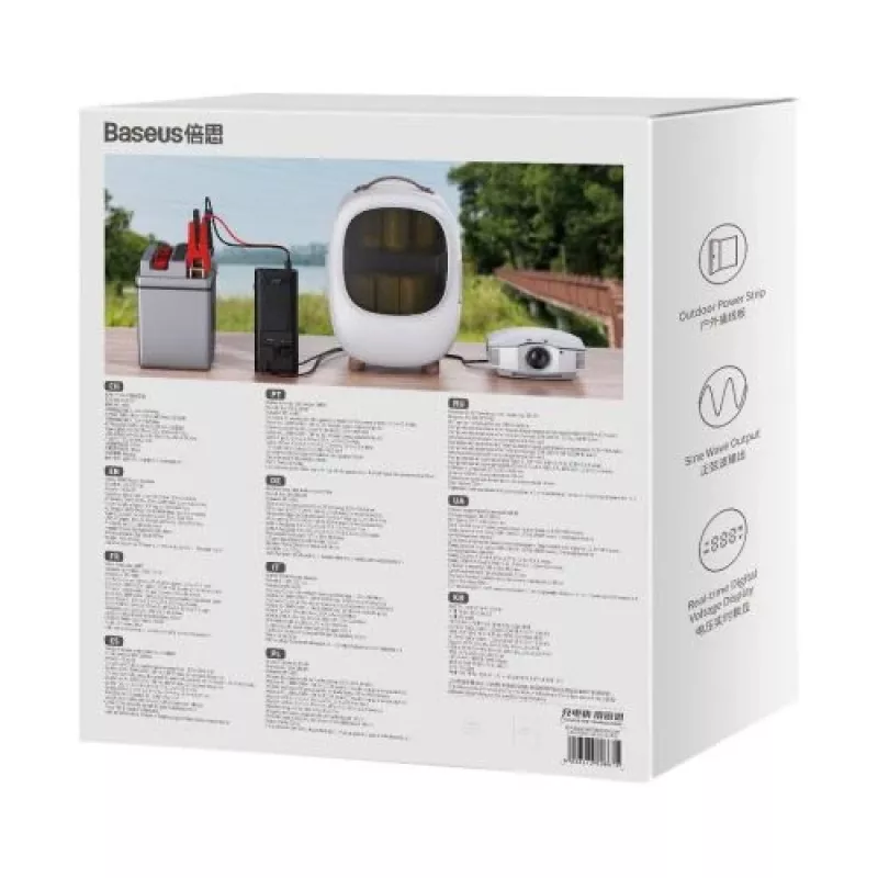 Inverter di potenza per auto Baseus IGBT 300W/220V con due prese EU, USB-C PD, USB-A QC, morsetti per batteria e cavo per accendisigari, nero (CGNB010101)