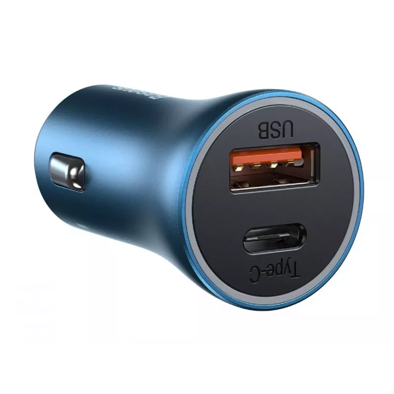 Caricabatterie da auto doppio quick Baseus Golden Contactor Pro 40W con cavo USB-C a Lightning 1m blu