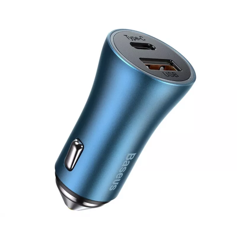 Caricabatterie da auto doppio quick Baseus Golden Contactor Pro 40W con cavo USB-C a Lightning 1m blu