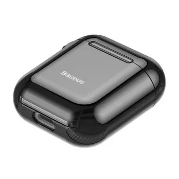Baseus custodia protettiva in silicone ultra sottile Metallic Shining con gancio per AirPods 1 / 2 nera