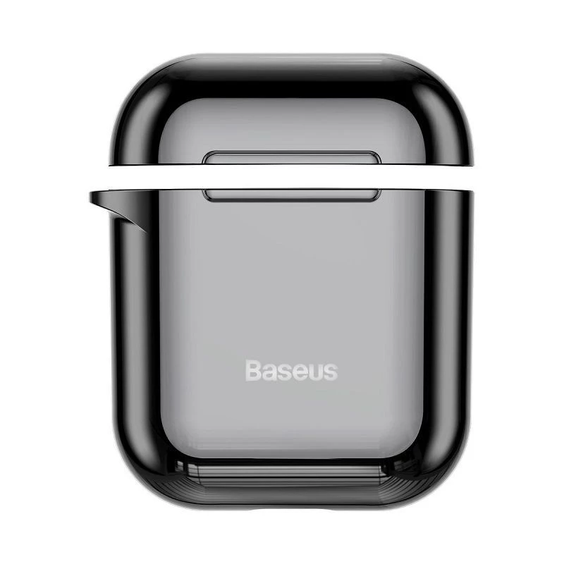 Baseus custodia protettiva in silicone ultra sottile Metallic Shining con gancio per AirPods 1 / 2 nera