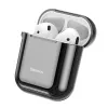 Baseus custodia protettiva in silicone ultra sottile Metallic Shining con gancio per AirPods 1 / 2 nera