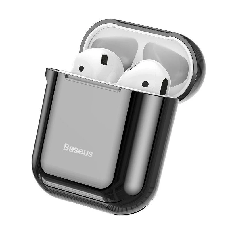 Baseus custodia protettiva in silicone ultra sottile Metallic Shining con gancio per AirPods 1 / 2 nera
