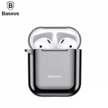 Baseus custodia protettiva in silicone ultra sottile Metallic Shining con gancio per AirPods 1 / 2 nera
