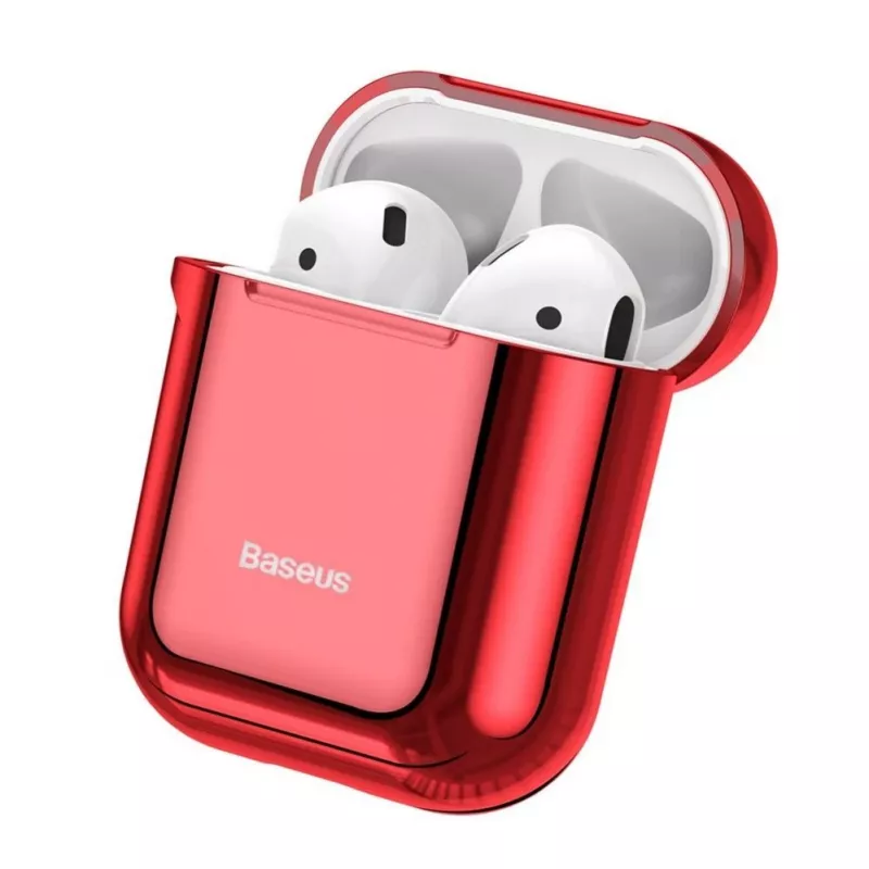 Baseus Metallic Shining Custodia protettiva in silicone ultra-sottile con gancio per AirPods 1 / 2 Rosso