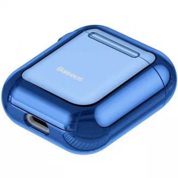 Baseus Metallic Shining custodia protettiva in silicone ultra sottile con gancio per AirPods 1/2 blu