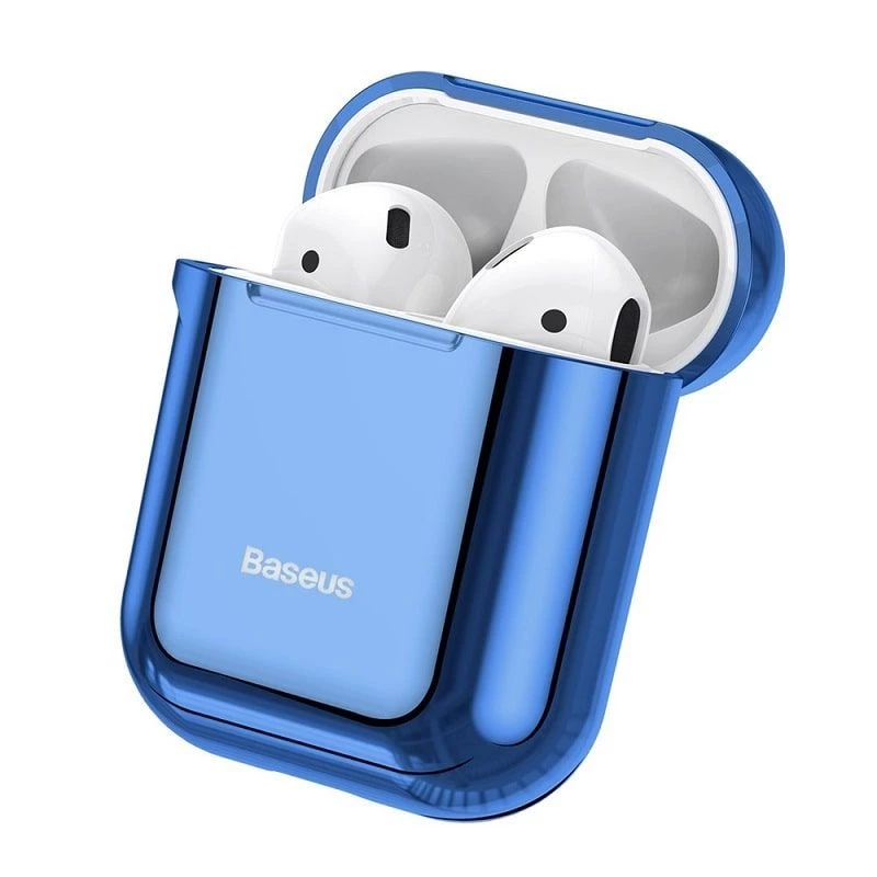 Baseus Metallic Shining custodia protettiva in silicone ultra sottile con gancio per AirPods 1/2 blu