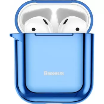 Baseus Metallic Shining custodia protettiva in silicone ultra sottile con gancio per AirPods 1/2 blu