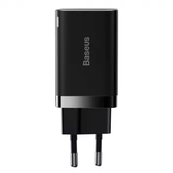 Baseus Super Si Pro Mini caricabatterie rapido 30W, USB-C + USB-A, PD 3.0, QC 3.0, spina EU, nero (CCSUPP-E01)