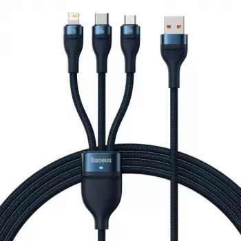 Cavo universale Baseus Flash Series II 3-in-1 ricarica rapida e dati (USB-A a Micro + Lightning + Type-C) 66W, 480mbps, 1,2m, blu (CASS040003)