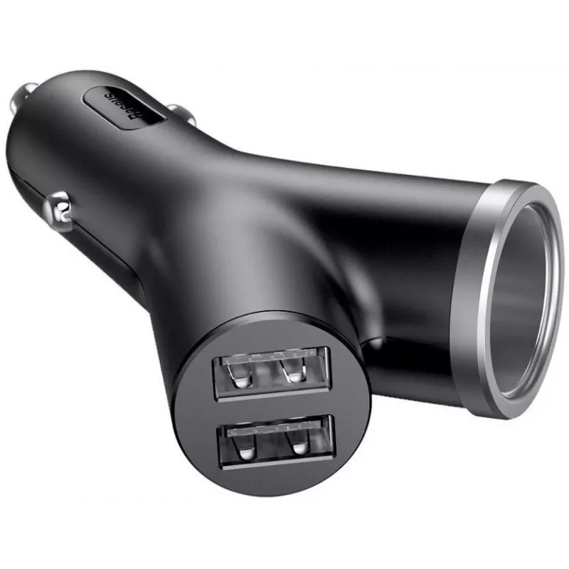 Baseus Y Type Caricabatterie da auto, 2 USB + presa accendisigari, 3,4A, nero (CCALL-YX01)