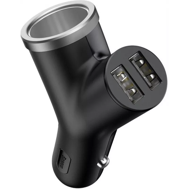 Baseus Y Type Caricabatterie da auto, 2 USB + presa accendisigari, 3,4A, nero (CCALL-YX01)
