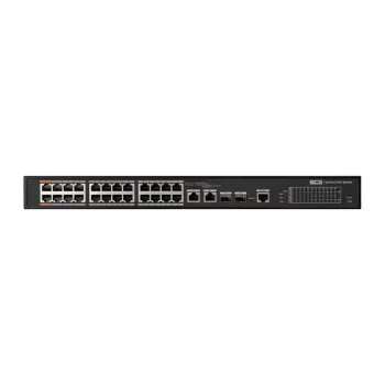 Switch BCS 24 porte Gigabit PoE+ Industrial Smart Managed con 2 SFP, budget 300W, guida DIN