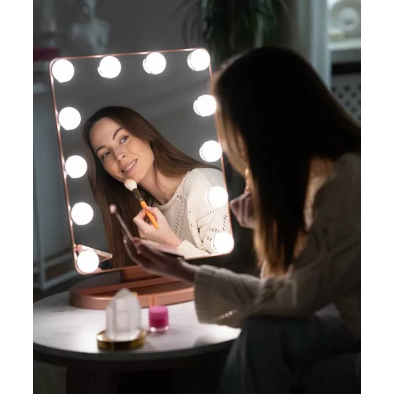 Beautifly GlamourVue specchio trucco LED con 3 modalità luce, dimming continuo, ingrandimento 1x/5x, touch panel, ricaricabile 2000 mAh, USB-C, bianco