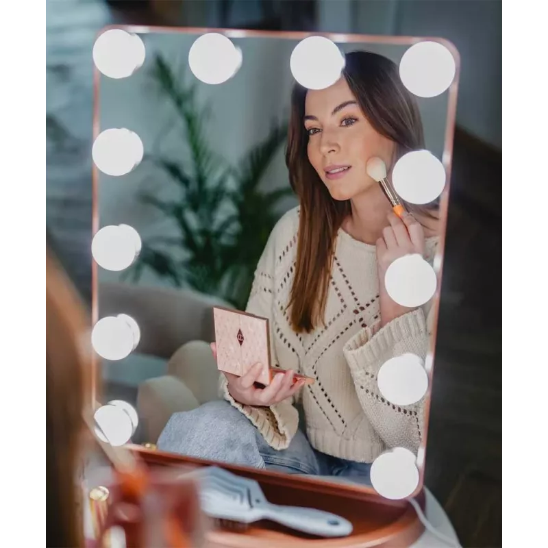 Beautifly GlamourVue specchio trucco LED con 3 modalità luce, dimming continuo, ingrandimento 1x/5x, touch panel, ricaricabile 2000 mAh, USB-C, bianco
