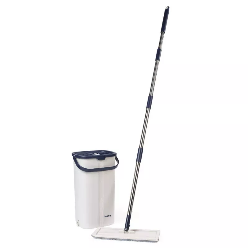 Beldray LA00000008EU7 set mocio piatto e secchio – grigio/blu, 5L con strizzatore automatico, manico telescopico, microfibra