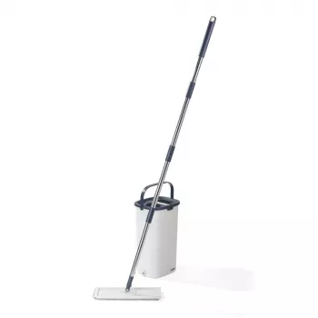 Beldray LA00000008EU7 set mocio piatto e secchio - grigio/blu, sistema di strizzatura automatica 5L, manico telescopico, microfibra