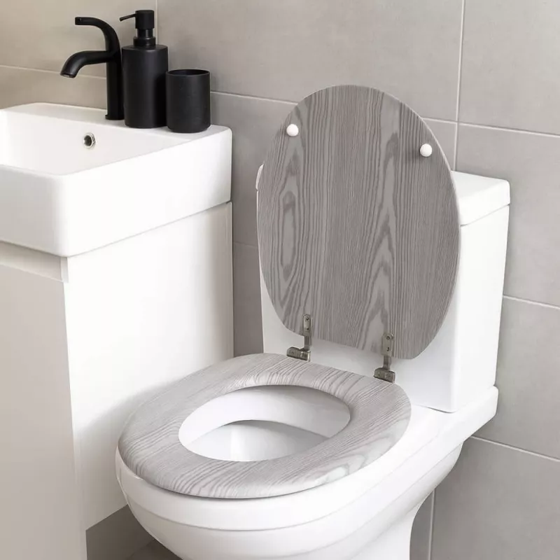 Beldray LA00000074GRYPEU7 sedile WC in legno - chiusura soft-close, grigio, ovale