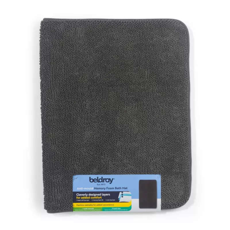 Beldray LA00000099CHEU7 tappeto da bagno in memory foam antimuffa 50 x 80 cm, grigio