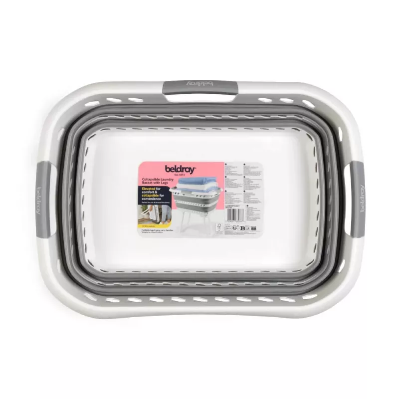 Beldray LA00000153EU7 Cesto portabiancheria pieghevole con gambe 40L - grigio e bianco
