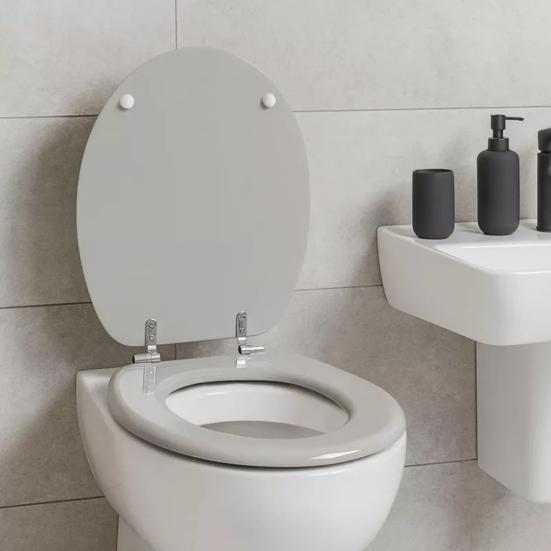 Beldray LA032355PGRY sedile WC in legno, bianco - chiusura soft-close a D con cerniere a sgancio rapido