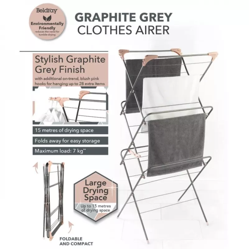 Beldray LA072498GRYNFEU7 stendibiancheria Elegant a 3 livelli, grigio grafite