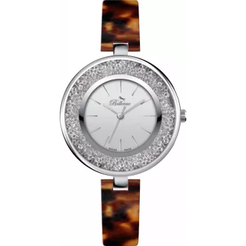 BELLEVUE D71 orologio analogico al quarzo da donna 33mm cassa in acciaio inox quadrante bianco cinturino in pelle nero