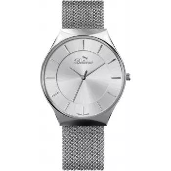 BELLEVUE E56 orologio uomo al quarzo analogico 32 mm cassa in acciaio inox quadrante nero cinturino in pelle vera