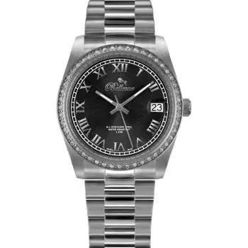BELLEVUE orologio da donna H1 al quarzo 35mm quadrante argento cinturino in pelle nero