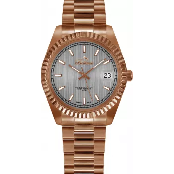 BELLEVUE H27 Orologio da polso donna al quarzo analogico 38mm quadrante argento cinturino in pelle nero
