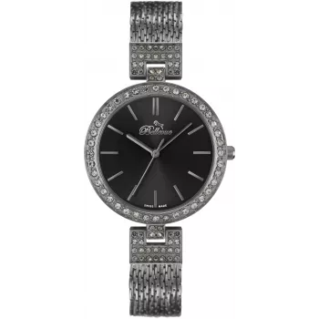 BELLEVUE Woman B25 35mm Orologio al quarzo analogico quadrante argento cinturino in pelle nero