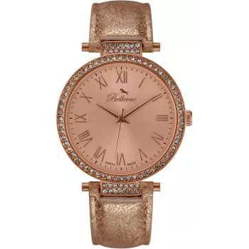 BELLEVUE Woman B39 35mm Orologio al quarzo quadrante argento cinturino in pelle nera
